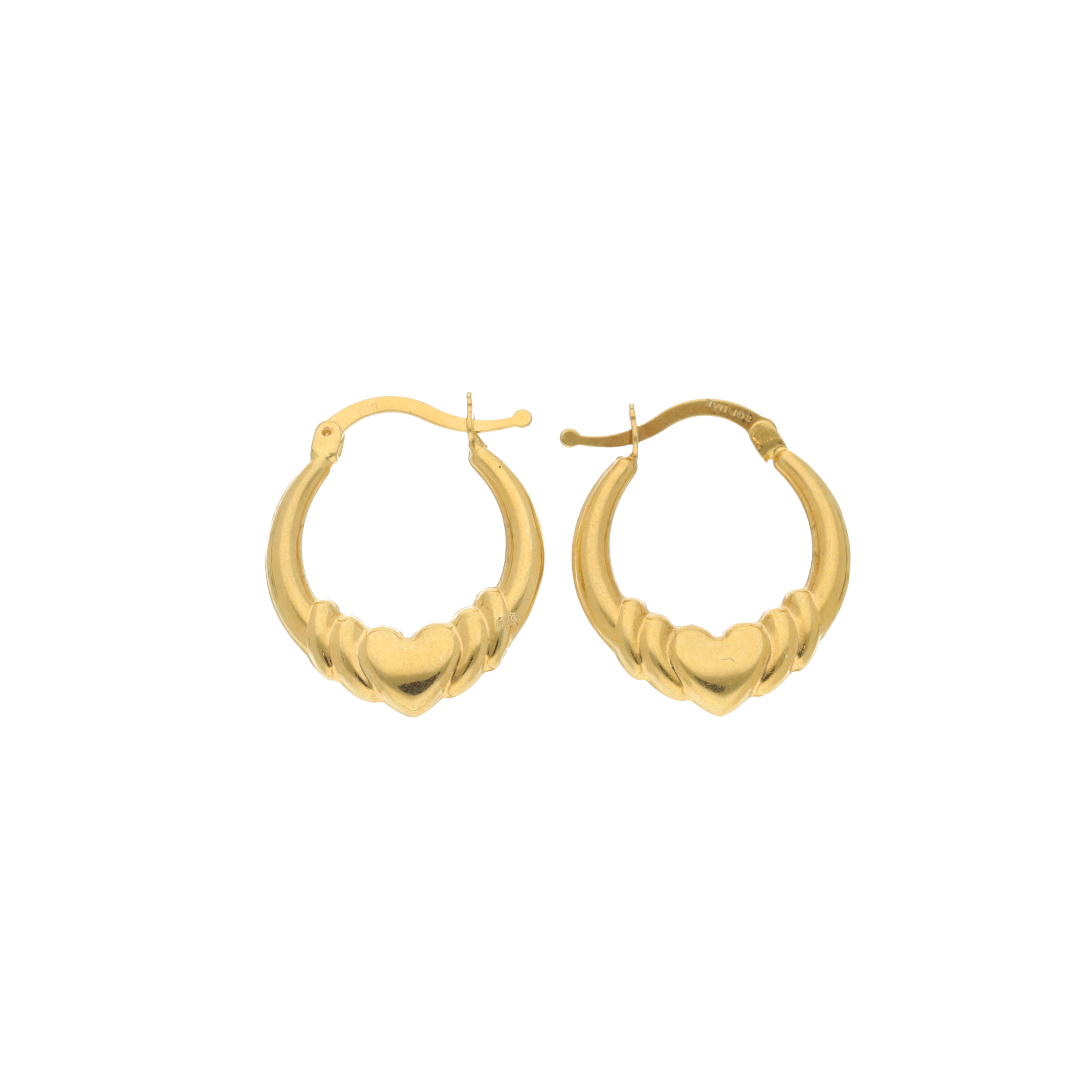 Gold Stud Heart Design Hoop Earrings 18KT - FKJERN18K9272