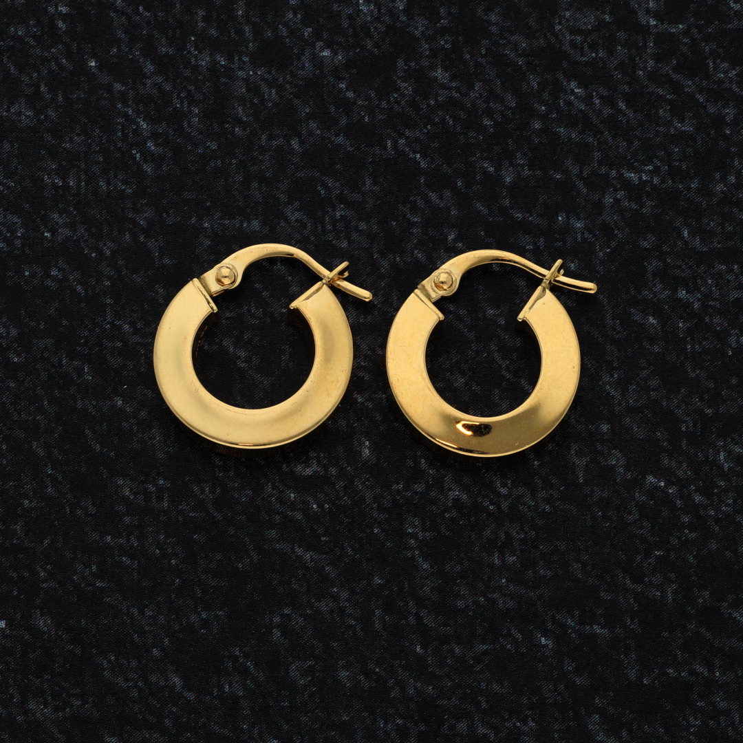 Gold Classic Plain Stud Hoop Round Earrings 18KT - FKJERN18K9276
