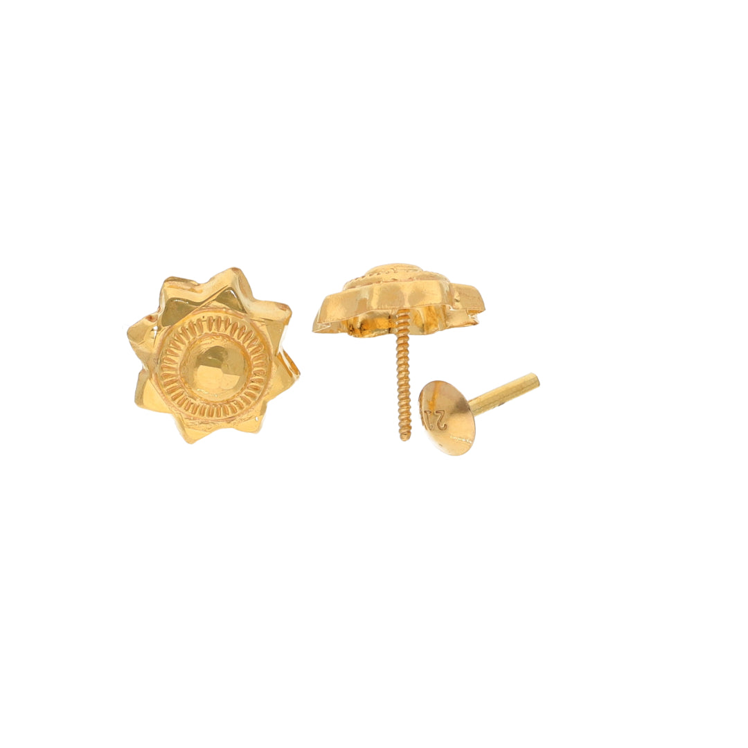 Gold Flower Shaped Earrings 21KT - FKJERN21KM9742