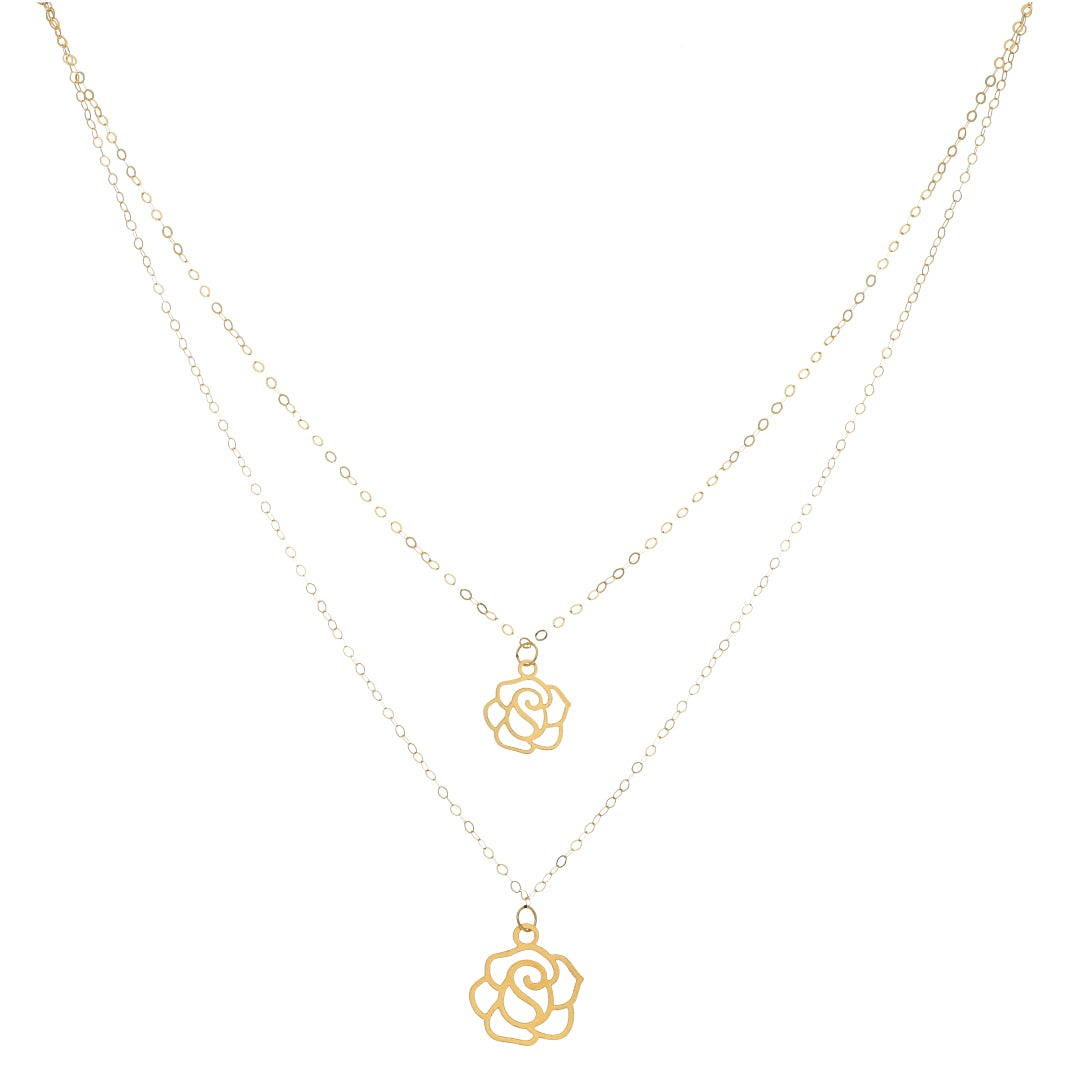 Gold Layered Necklace (Chain With Hollow Rose Shaped Pendant) 21KT - FKJNKL21KM9778