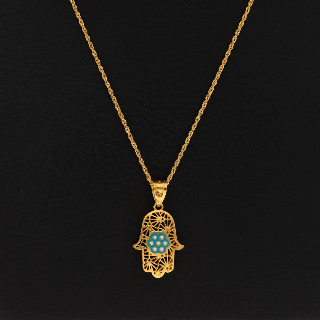 Gold Necklace (Chain With Hamsa Hand Shaped Pendant) 21KT - FKJNKL21KM9936