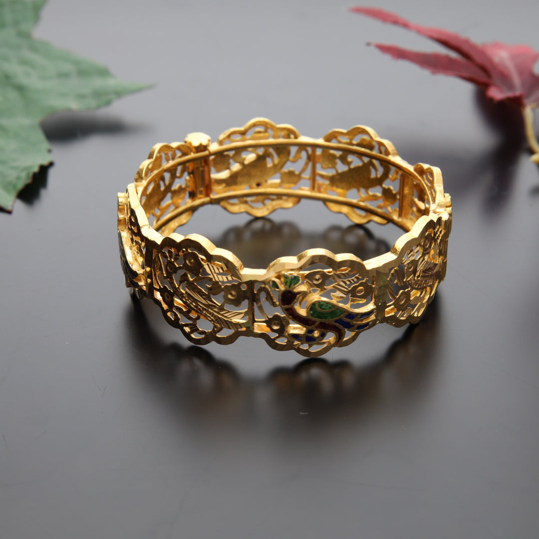 Gold Cut Work Peacock Bangle 21KT - FKJBNG21KM10096