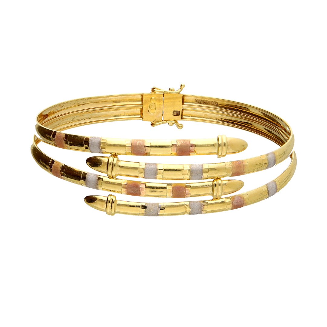 Gold Tri-Color Layered Bangle 18KT - FKJBNG18K10327
