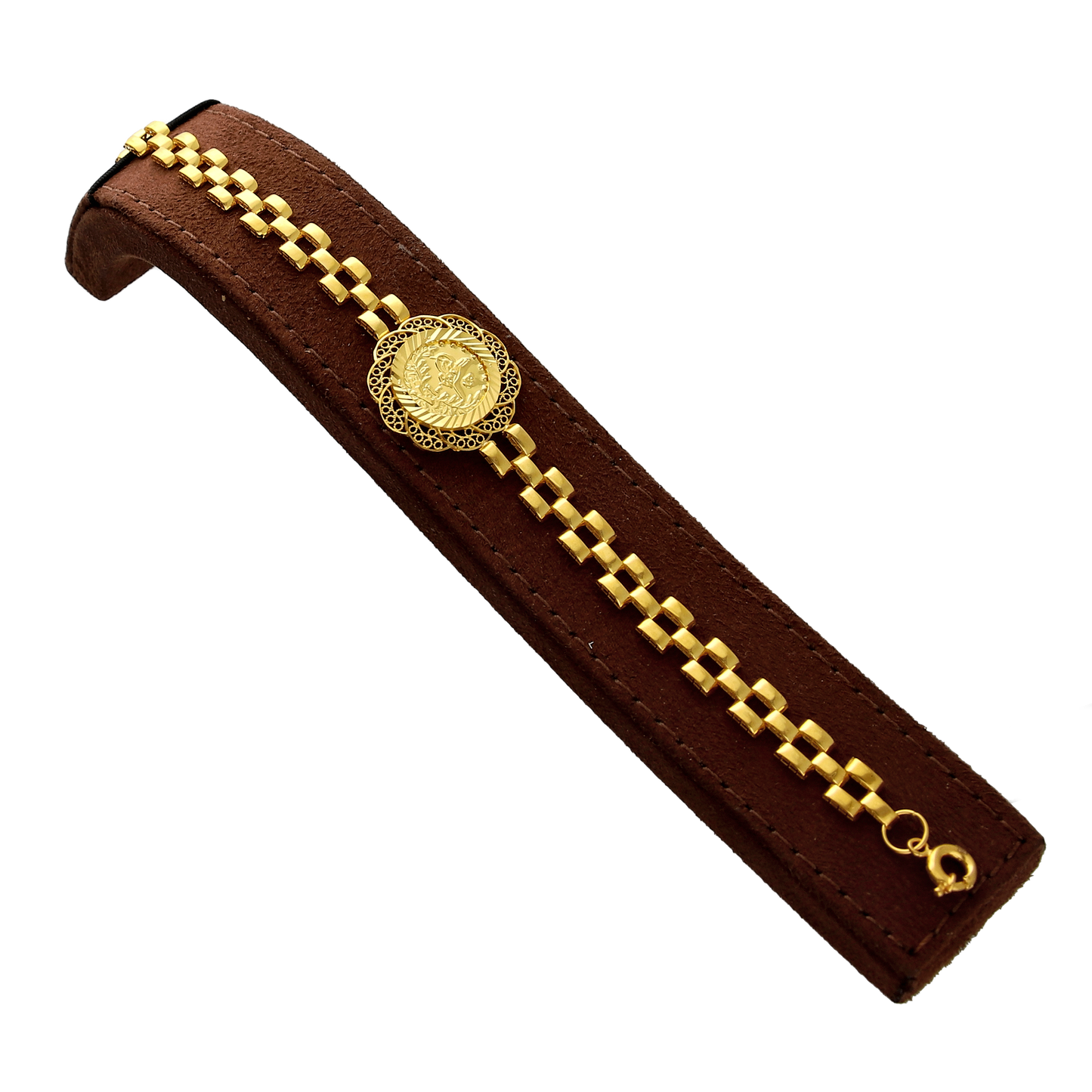 Gold Turkish Lira with Block Link Bracelet 21KT- FKJBRL21KM10259