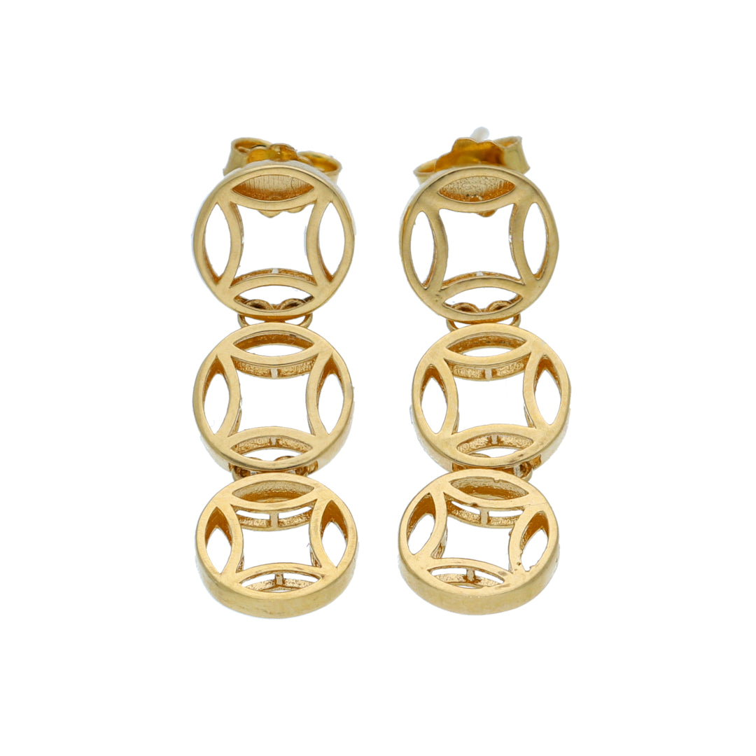 Gold Triple Round Link Earrings 18KT - FKJERN18K10434
