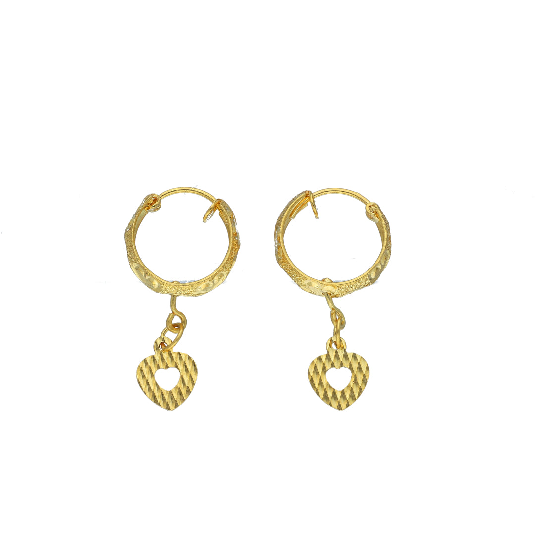 Gold Heart Shaped Dangler Earrings 21KT - FKJERN21KM12026