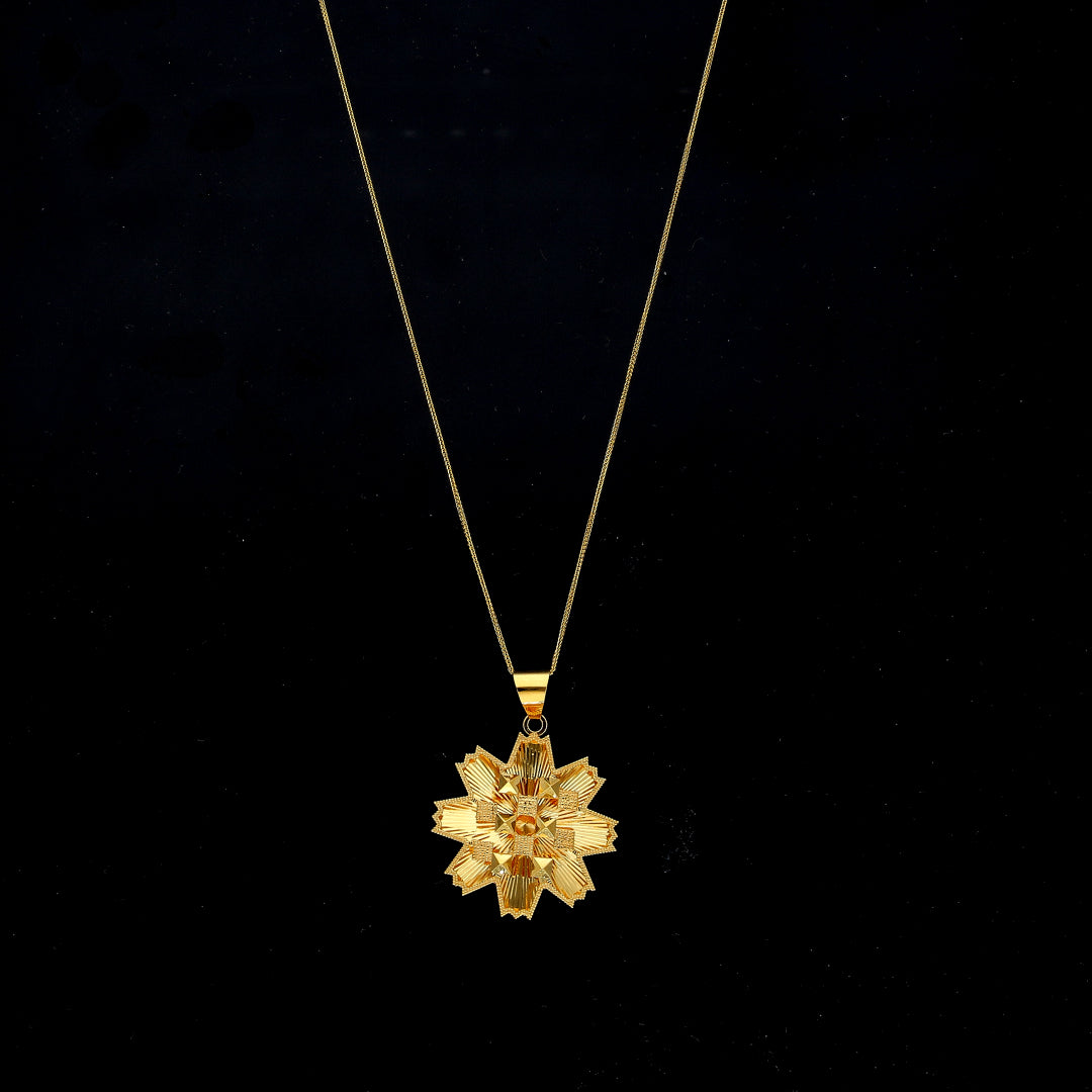 Gold Necklace (Chain with Elegant Flower Shaped Pendant) 21KT - FKJNKL21KM11875