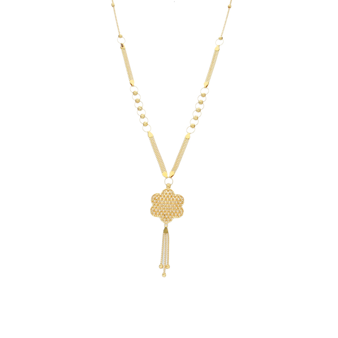 Gold Flower Shaped Tassel Necklace 21KT - FKJNKL21KM12015