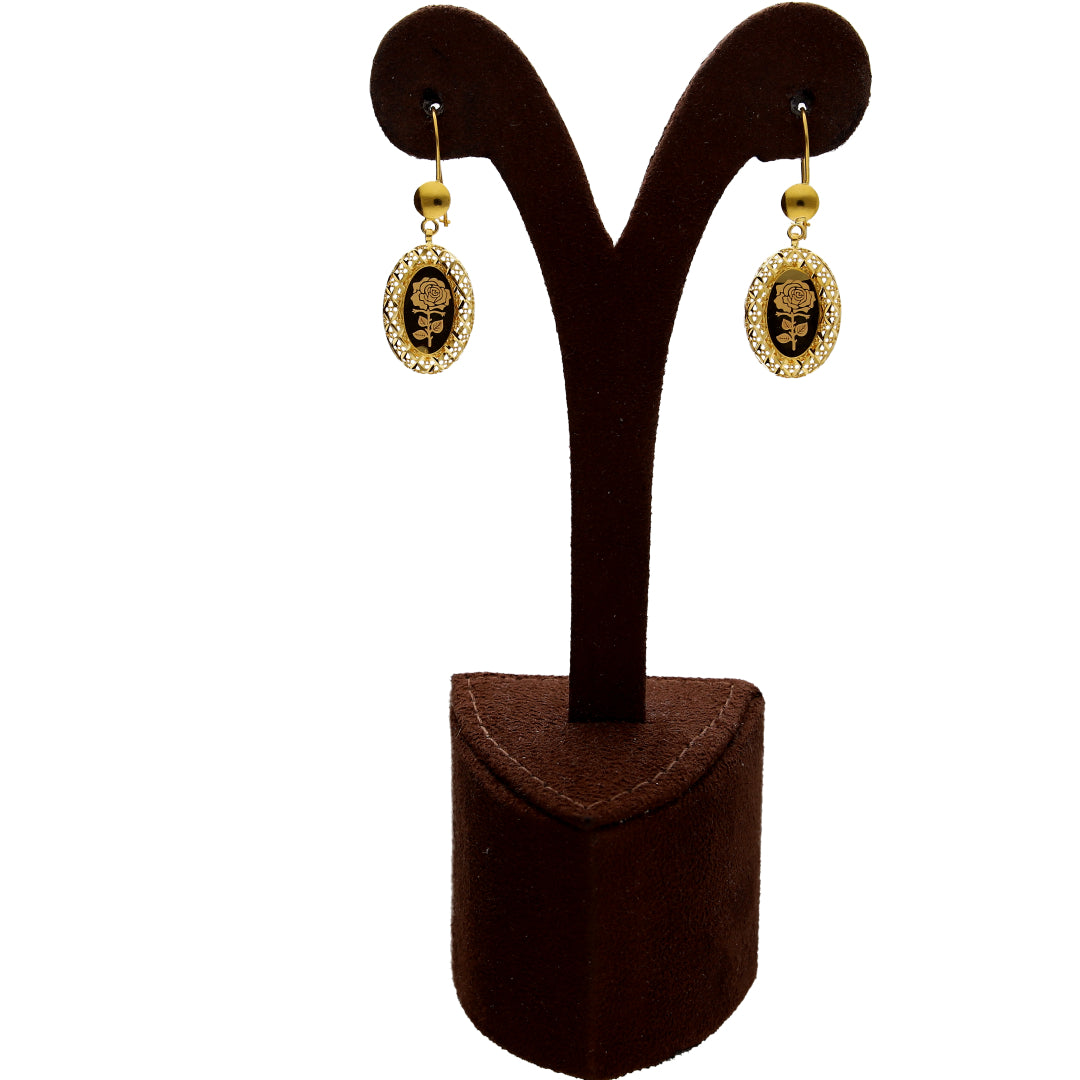 Gold Oval Shaped Rose Motif Necklace Set (Necklace, Earrings and Ring) 21KT - FKJNKLST21KM10212