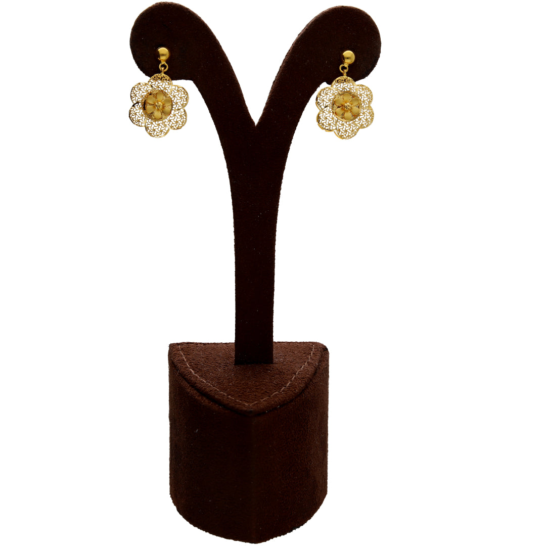 Gold Flower Shaped Filigree Earrings 21KT - FKJERN21KM10213