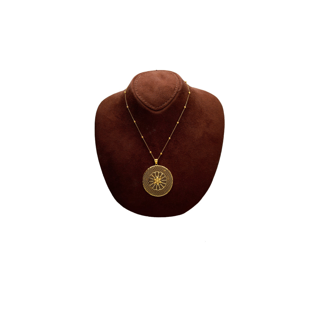 Gold Web Medallion Filigree Necklace 21KT - FKJNKL21KM10221