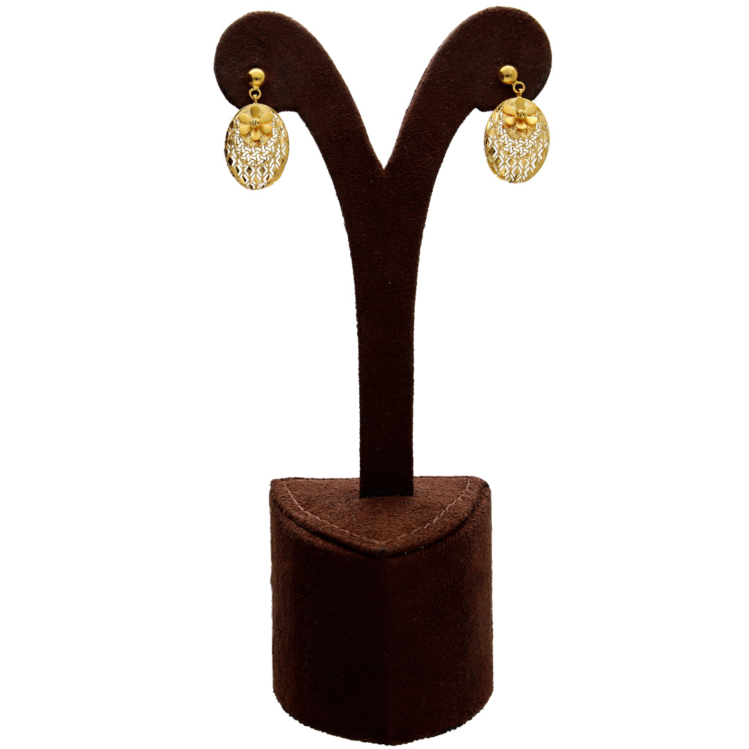 Gold Textured Floral Medallion Necklace Set (Necklace, Earrings and Ring) 21KT - FKJNKLST21KM10222