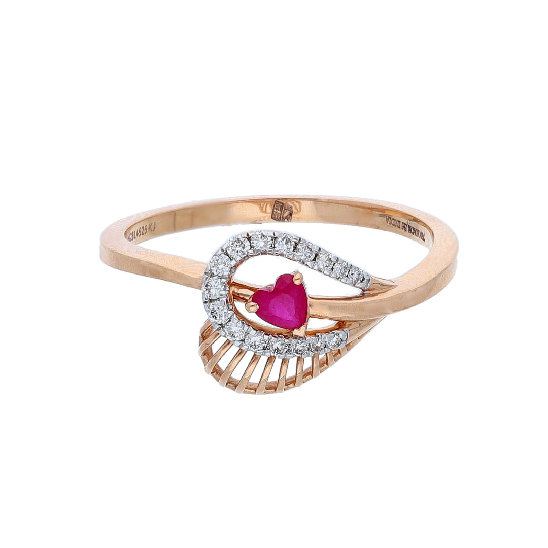Gold Elegant Ruby Heart Ring 18KT - FKJRN18K10437