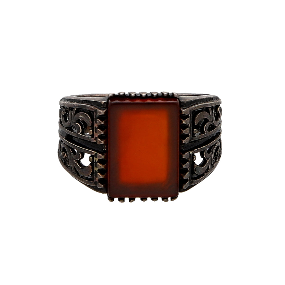 Sterling Silver 925 Agate Aqeeq Ring - FKJRNSL10945