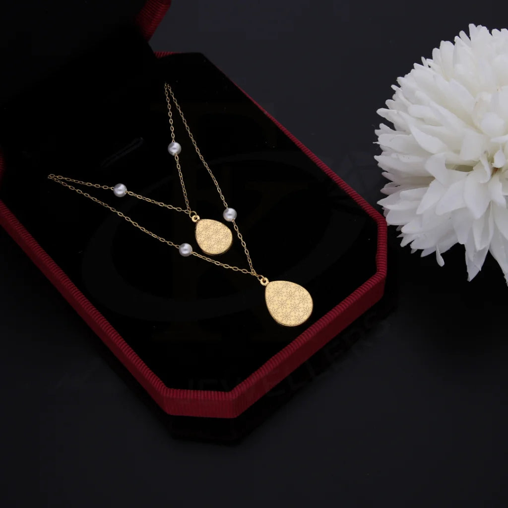 Gold Classy Flower In Hanging Oval Necklace 21Kt - Fkjnkl21Km8454 Necklaces