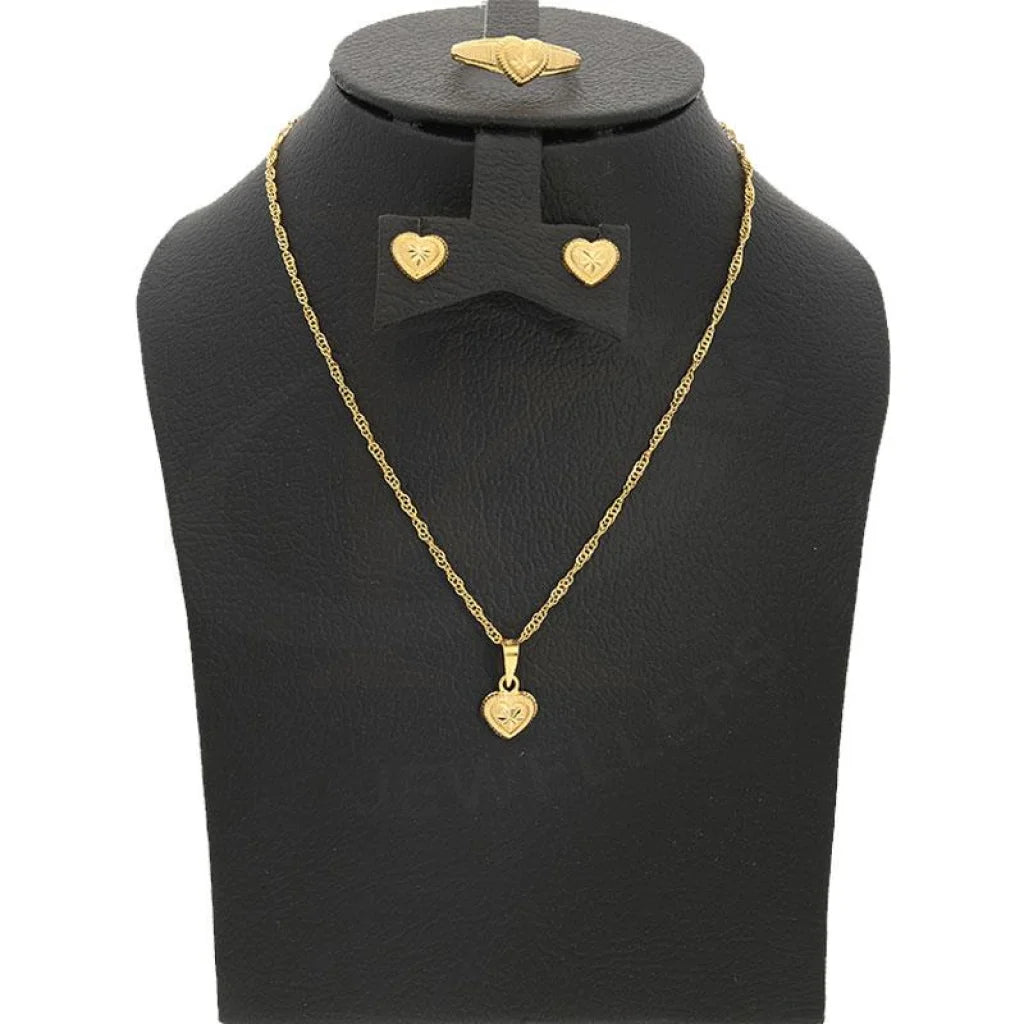Gold Heart Pendant Set (Necklace Earrings And Ring) 18Kt - Fkjnklst1688 Sets