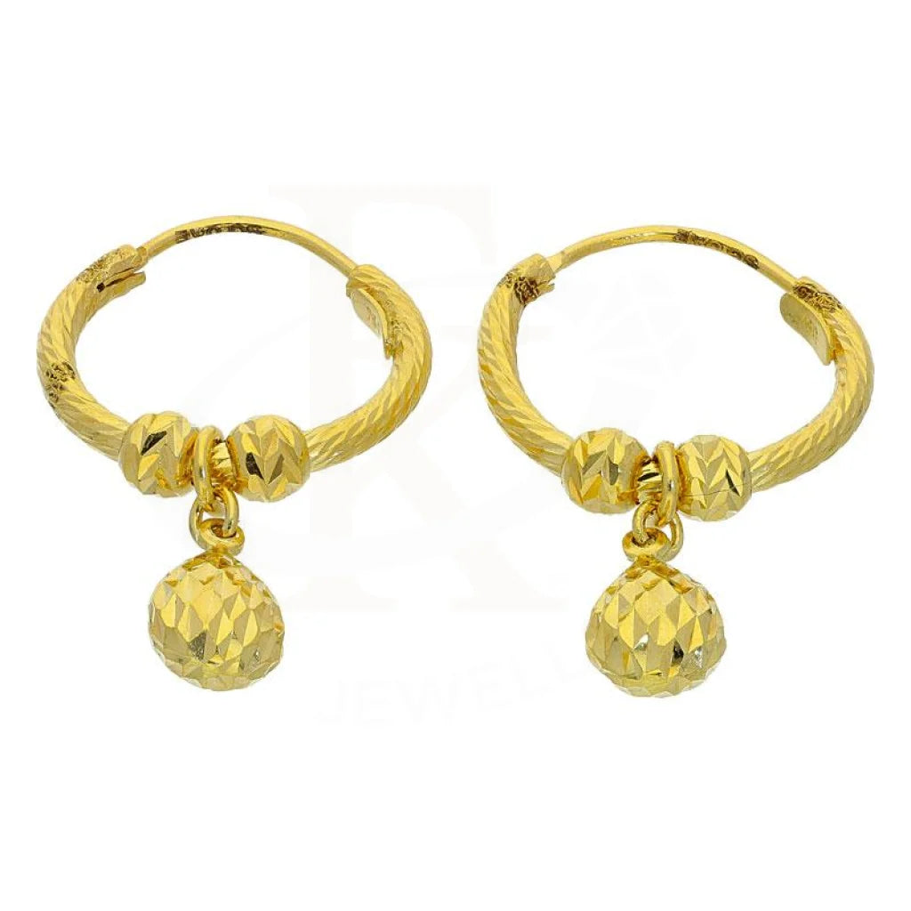 Gold Hoop With Hanging Pear Ball Earrings 18Kt - Fkjern18K1781