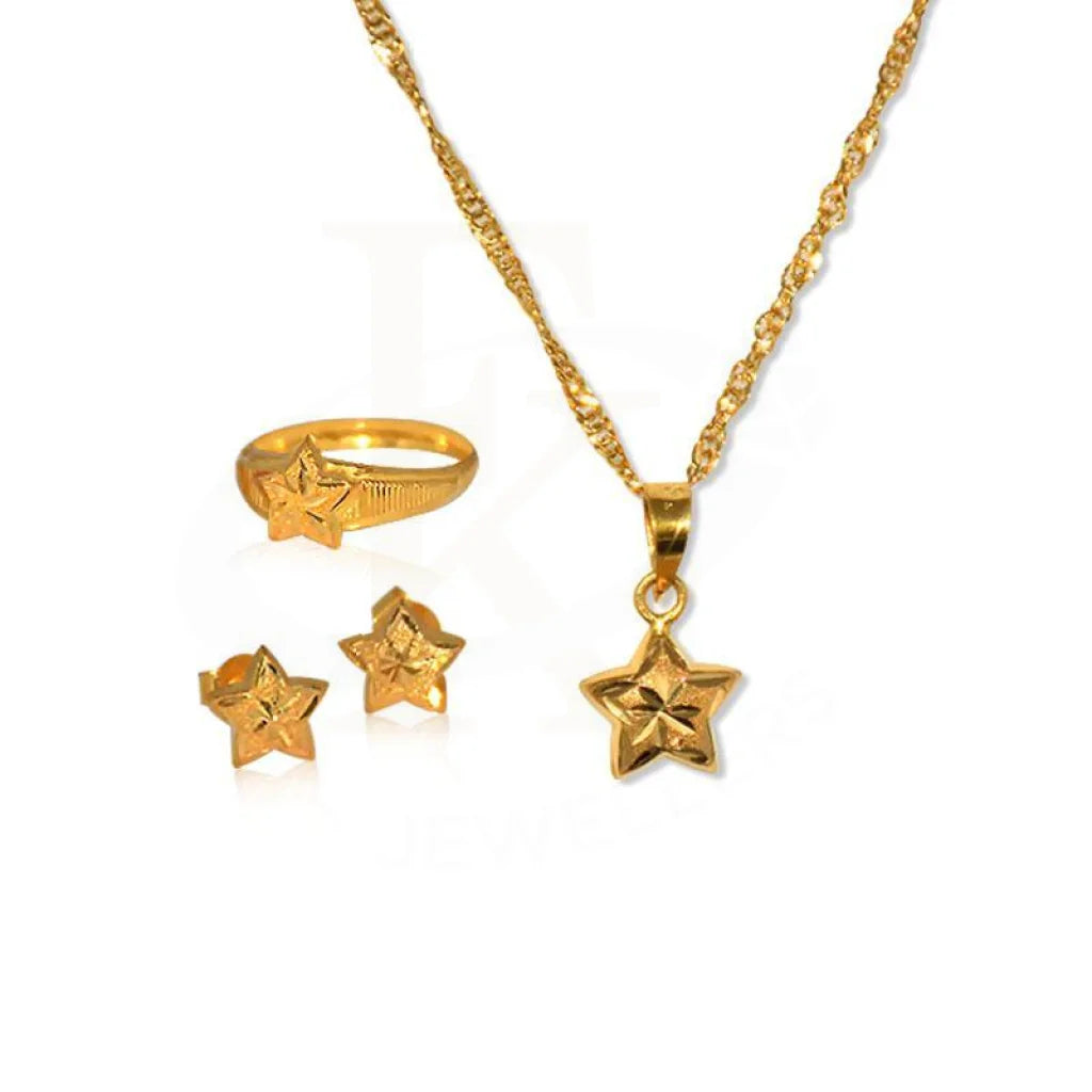 Gold Star Pendant Set (Necklace Earrings And Ring) 18Kt - Fkjnklst1706 Sets
