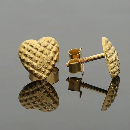 Gold Stud Heart Earrings 18Kt - Fkjern1415