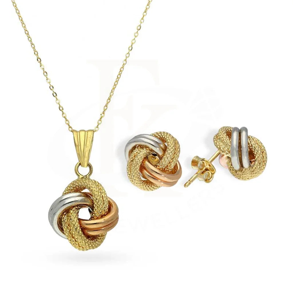 Gold Tri Tone Knot Pendant Set (Necklace And Earrings) 18Kt - Fkjnklst18K2362 Sets