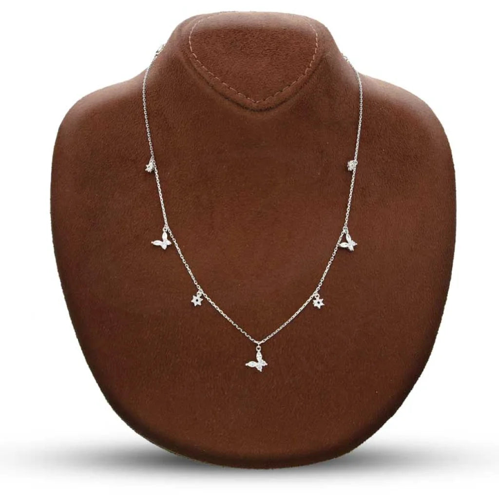 Sterling Silver 925 Butterflies And Flowers Necklace - Fkjnklsl2888 Necklaces