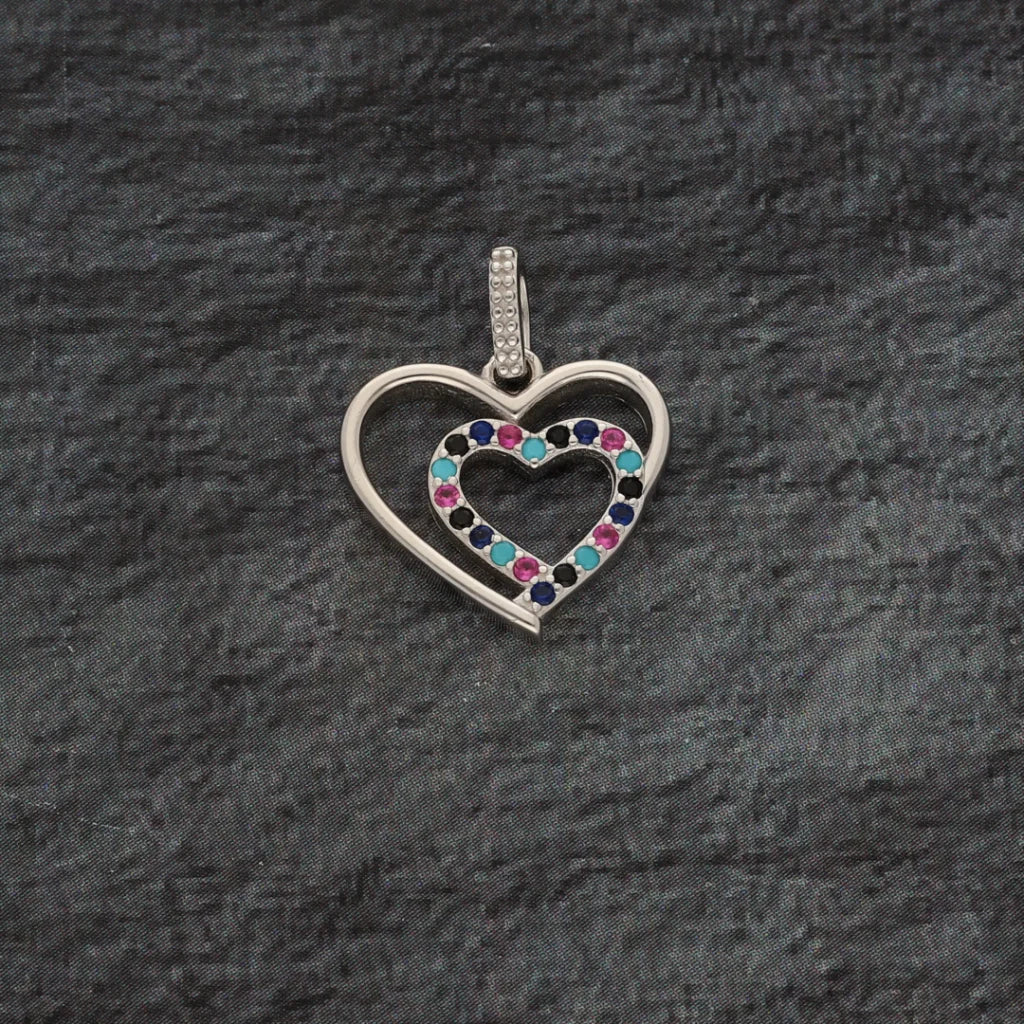 Sterling Silver 925 Double Crystal Love Heart Pendant - Fkjpndsl8599 Necklaces