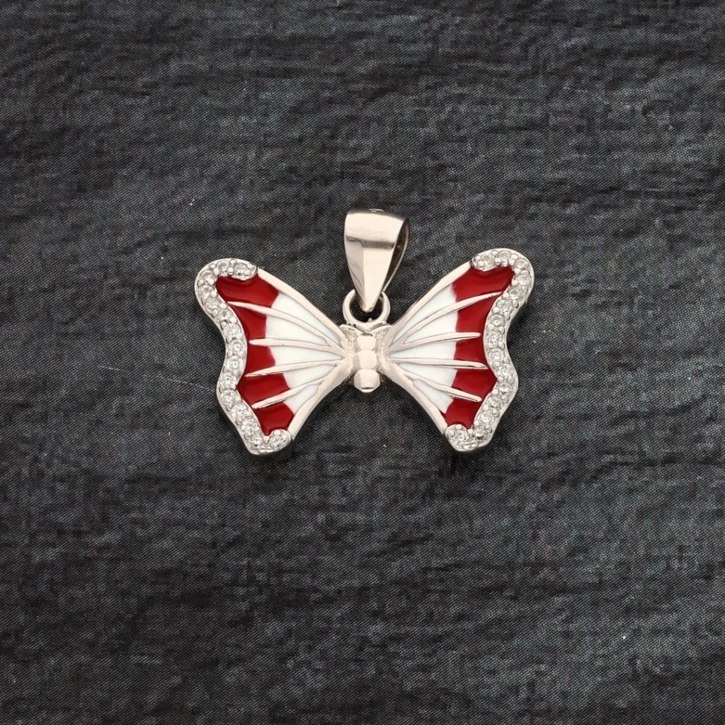 Sterling Silver 925 Enamel And Zirconia Butterfly Pendant - Fkjpndsl8603 Necklaces