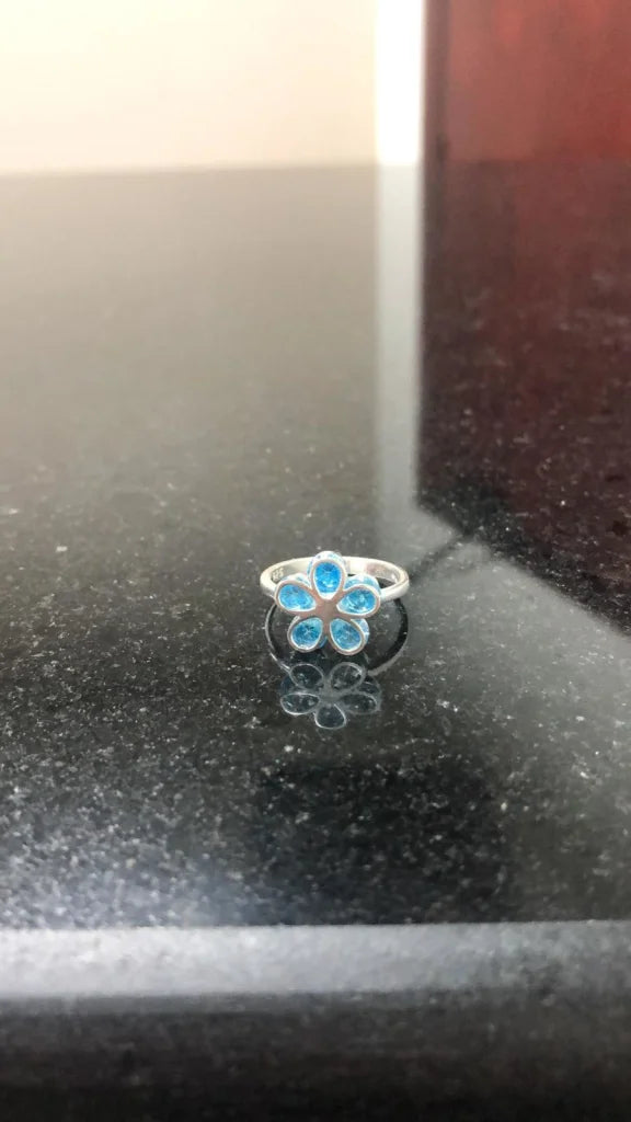 Italian Silver 925 Flower With Blue Stones Ring - Fkjrnsl2119 Rings