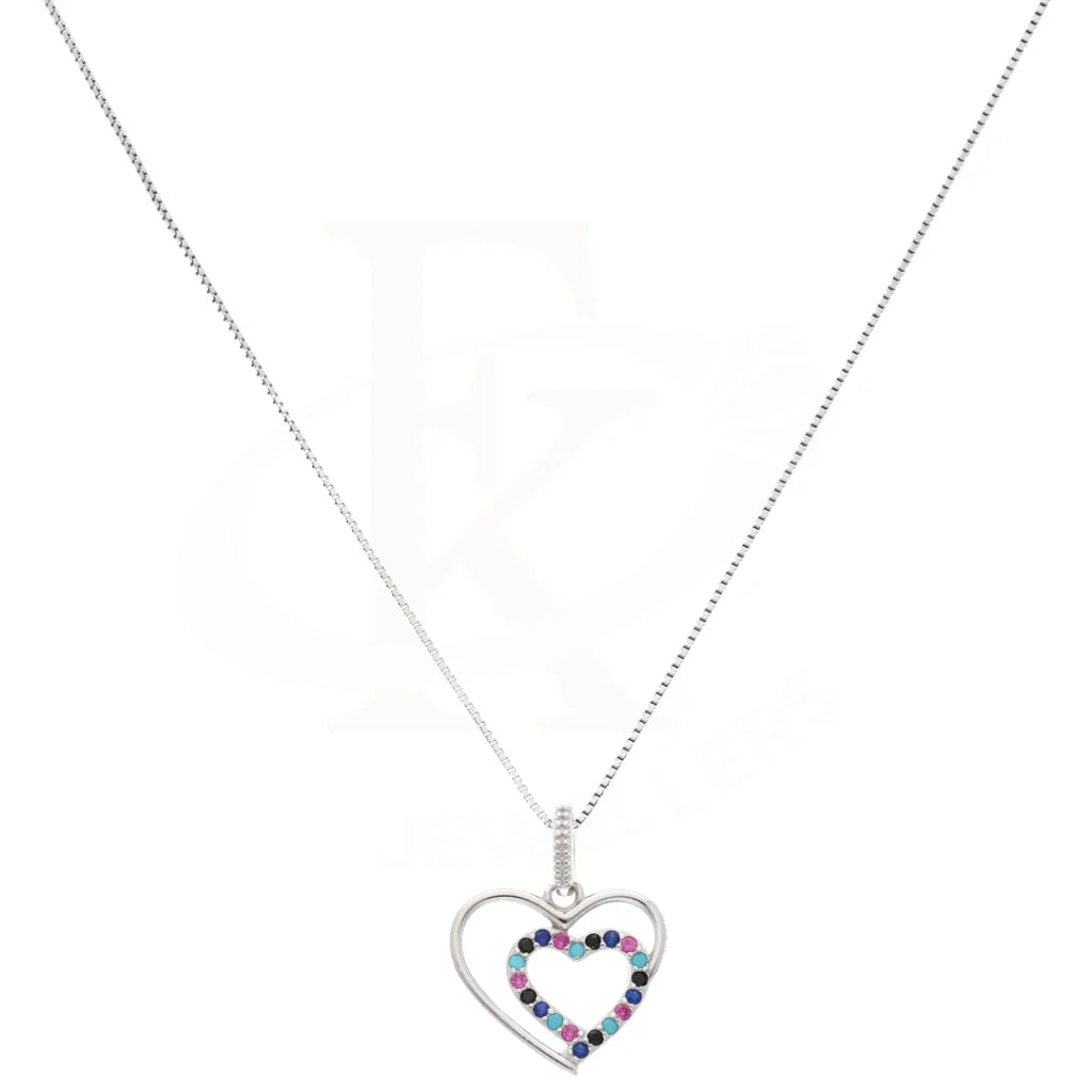 Sterling Silver 925 Necklace (Chain With Double Crystal Love Heart Pendant) - Fkjnklsl8599 Necklaces