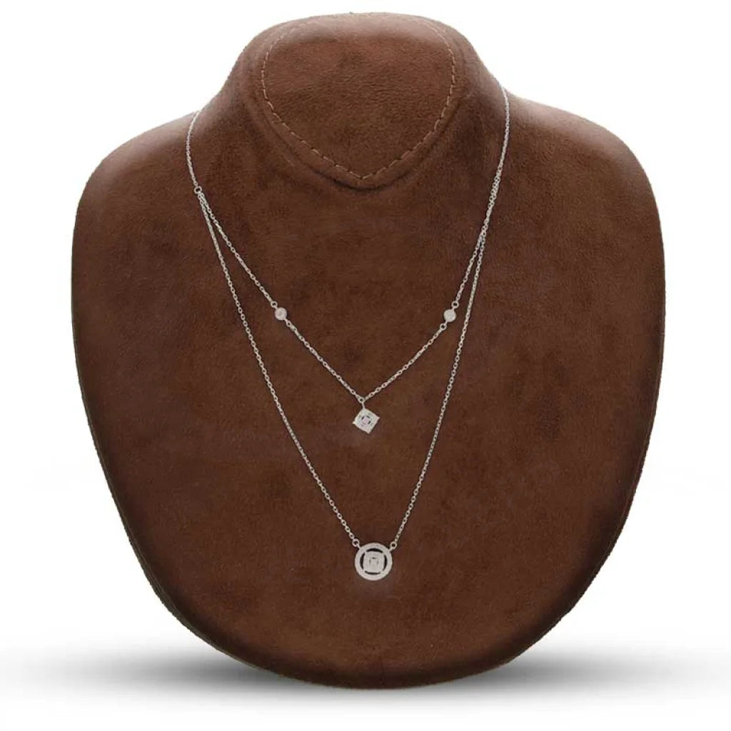 Sterling Silver 925 Rhombus And Round Shaped Necklace - Fkjnklsl2892 Necklaces