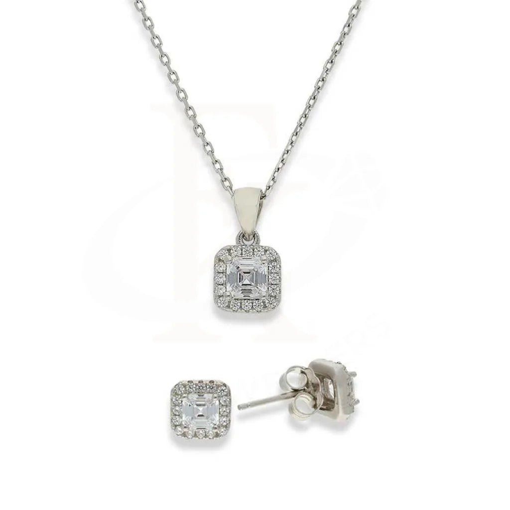 Sterling Silver 925 Solitaire Pendant Set (Necklace And Earrings) - Fkjnklstsl2418 Sets