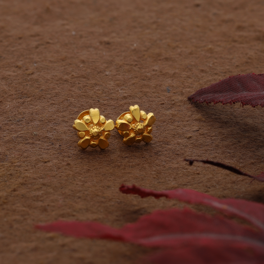 Gold Stud Star Flower Shaped Earrings 22KT - FKJERN22K9072