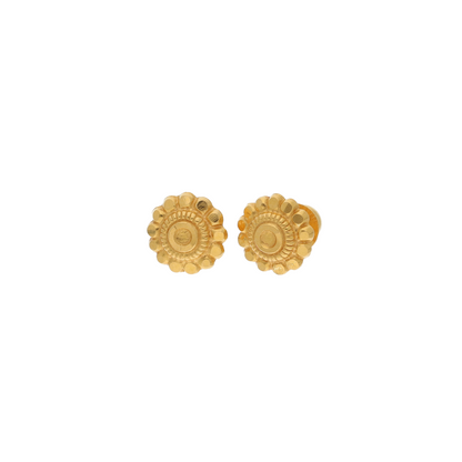 Gold Traditional Round Flower Stud Earrings 22KT - FKJERN22K9074