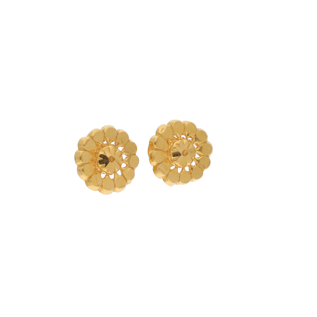 Gold Stud Flower Shaped Earrings 22KT - FKJERN22K9070