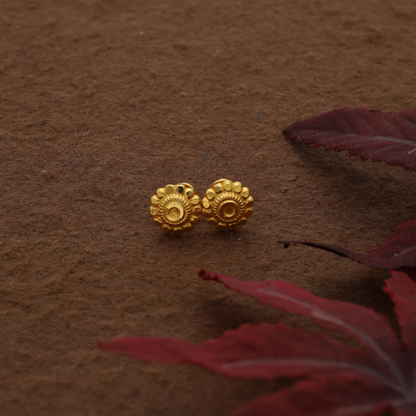 Gold Traditional Round Flower Stud Earrings 22KT - FKJERN22K9074