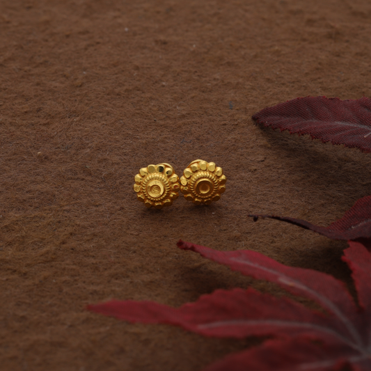 Gold Traditional Round Flower Stud Earrings 22KT - FKJERN22K9074