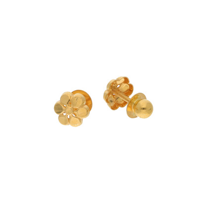 Gold Traditional Stud Flower Earrings 22KT - FKJERN22K9075