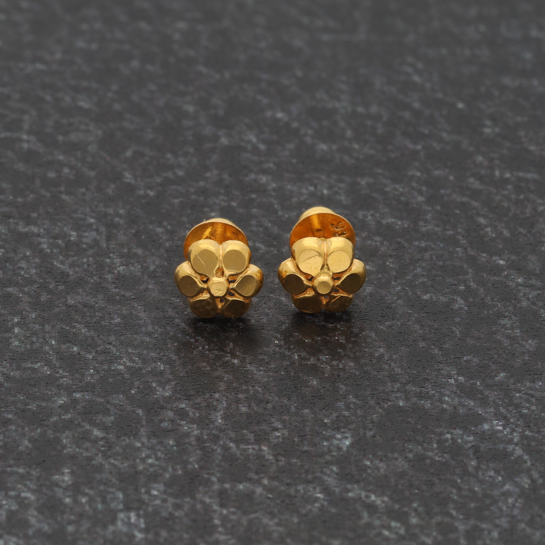 Gold Traditional Stud Flower Earrings 22KT - FKJERN22K9075