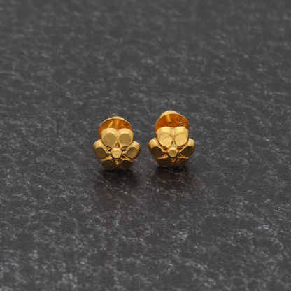 Gold Traditional Stud Flower Earrings 22KT - FKJERN22K9075