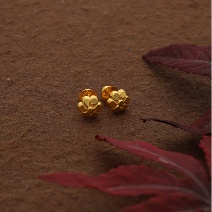 Gold Traditional Stud Flower Earrings 22KT - FKJERN22K9075