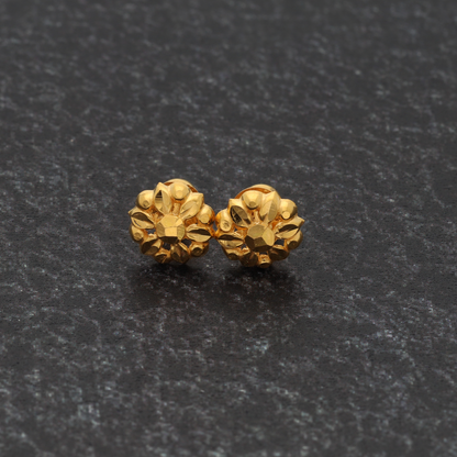 Gold Traditional Stud Flower Earrings 22KT - FKJERN22K9076