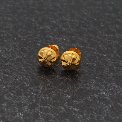 Gold Round Stud Flower Earrings 22KT - FKJERN22K9078
