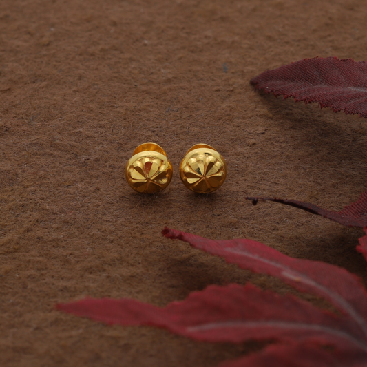 Gold Round Stud Flower Earrings 22KT - FKJERN22K9078