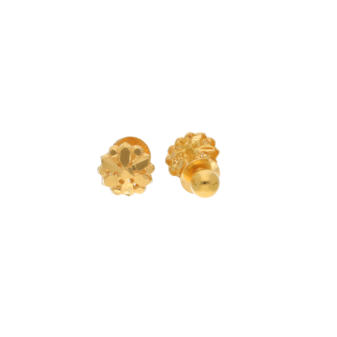 Gold Traditional Stud Flower Earrings 22KT - FKJERN22K9079