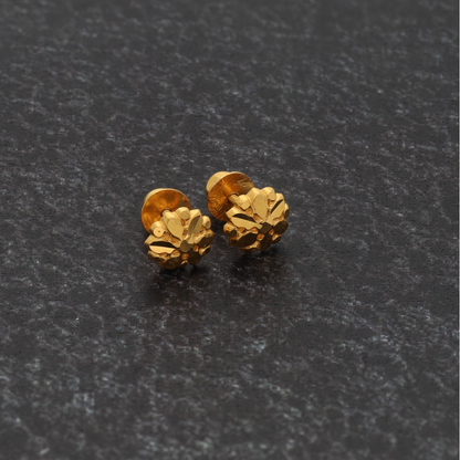 Gold Traditional Stud Flower Earrings 22KT - FKJERN22K9079