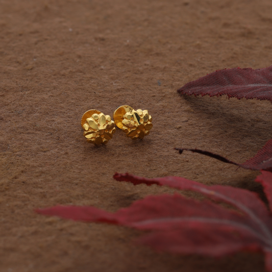 Gold Traditional Stud Flower Earrings 22KT - FKJERN22K9079