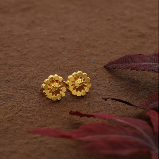 Gold Stud Flower Shaped Earrings 22KT - FKJERN22K9070