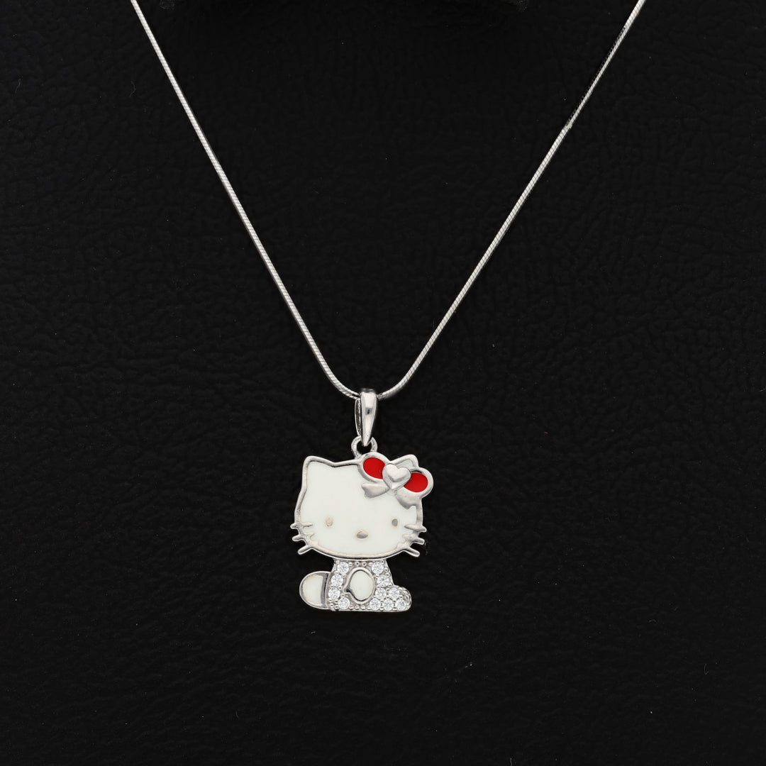 Sterling Silver 925 Hello Kitty Shaped Necklace - FKJNKLSL9460