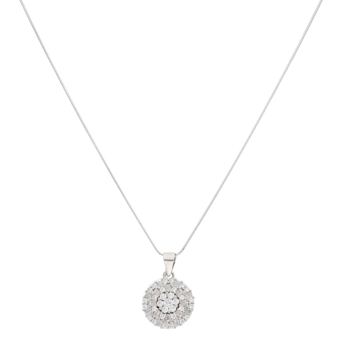 Sterling Silver 925 Round Flower Shaped Pendant Set (Necklace & Earrings) - FKJNKLSTSL9461