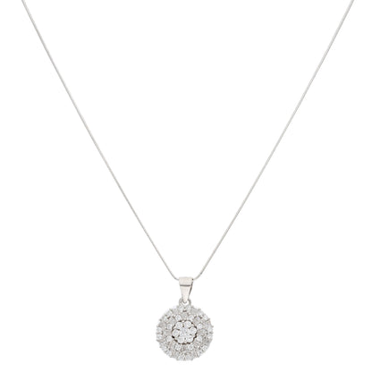 Sterling Silver 925 Round Flower Shaped Pendant Set (Necklace & Earrings) - FKJNKLSTSL9461